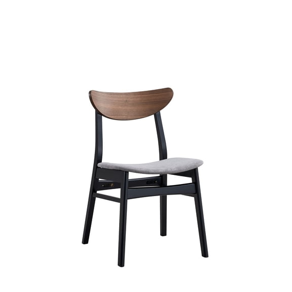 Rebi Gray Linen Side Chairs Set of 2 Walnut & Black Finish Dining/Living Room Seating