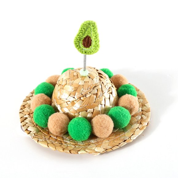 Pet Straw Hat Natural: Cute Pompom Fruit Dog Summer Cap Cat Sun Hat for Outdoor
