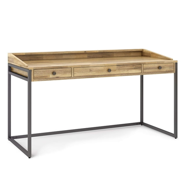 SIMPLIHOME Ralston SOLID WOOD and Metal Modern Industrial 60 inch Wide Home Office Desk, Writing Table, Workstation, Study Table Furniture in Distressed Golden Wheat with 2 Drawerss