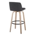 thumbnail image 4 of Toriano Contemporary Fixed-Height Barstool in White Washed Wood and Charcoal Fabric with Round Black Metal Footrest by LumiSource - Set of 2, 4 of 4