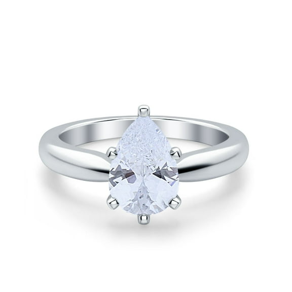 Solitaire Teardrop Simulated Cubic Zirconia Wedding Ring 925 Sterling Silver Size 5
