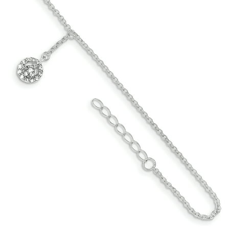 Womens Peace Bracelet - 925 Sterling Silver Plate 9 Inch 1 Adjustable Chain Plus Size Extender Cubic Zirconia Cz Peace Symbol Charm Anklet Ankle Beach Bracelet For Women