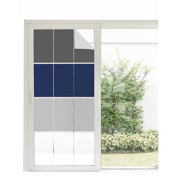 Window Privacy Film, Black Grey Navy Blue Striped UV Sun Blocking Window Tint Film Heat Control One Way Blackout Window Film, Geometric Horizontal Simple Lines Non Adhesive Static Cling 35.4x78.7 In