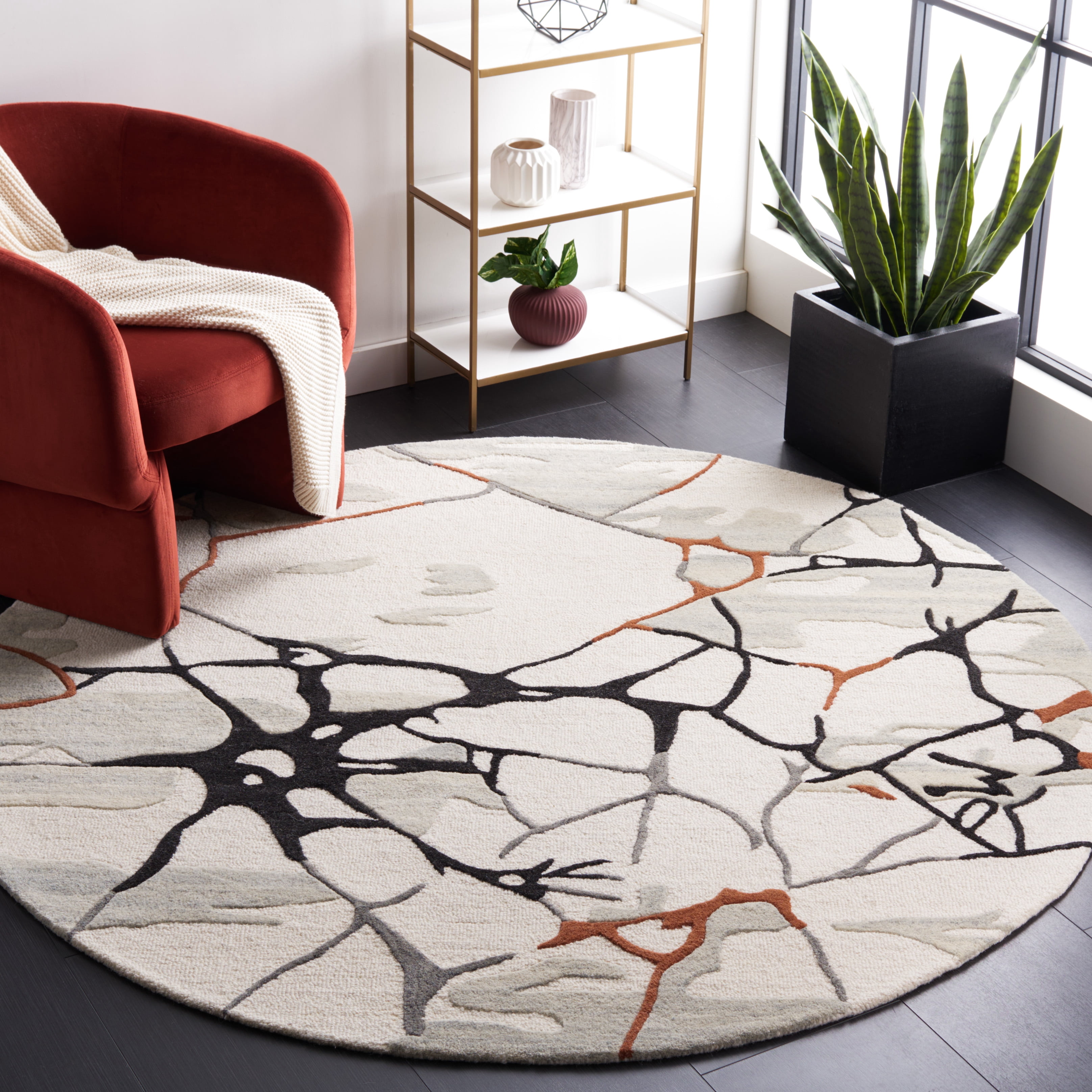 SAFAVIEH Metro Brooklyn Geometric Area Rug, Ivory/Grey, 6' x 6' Round