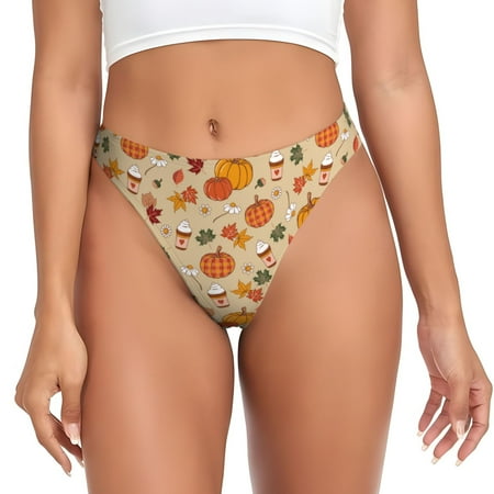 Qokaie Fall Autumn Printed Women s Cotton Thong Underwear  Sexy Breathable Panties G-string-Large