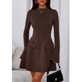 thumbnail image 2 of Vestido PRETTYGARDEN 2025 Otoño Marrón Manga Campana Talla S, 2 of 8