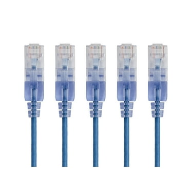 Monoprice SlimRun - Patch cable - RJ-45 (M) to RJ-45 (M) - 3 ft - 0.1 in - UTP - CAT 6a - snagless, 10 Gigabit Ethernet, booted, stranded - blue (pack of 5)