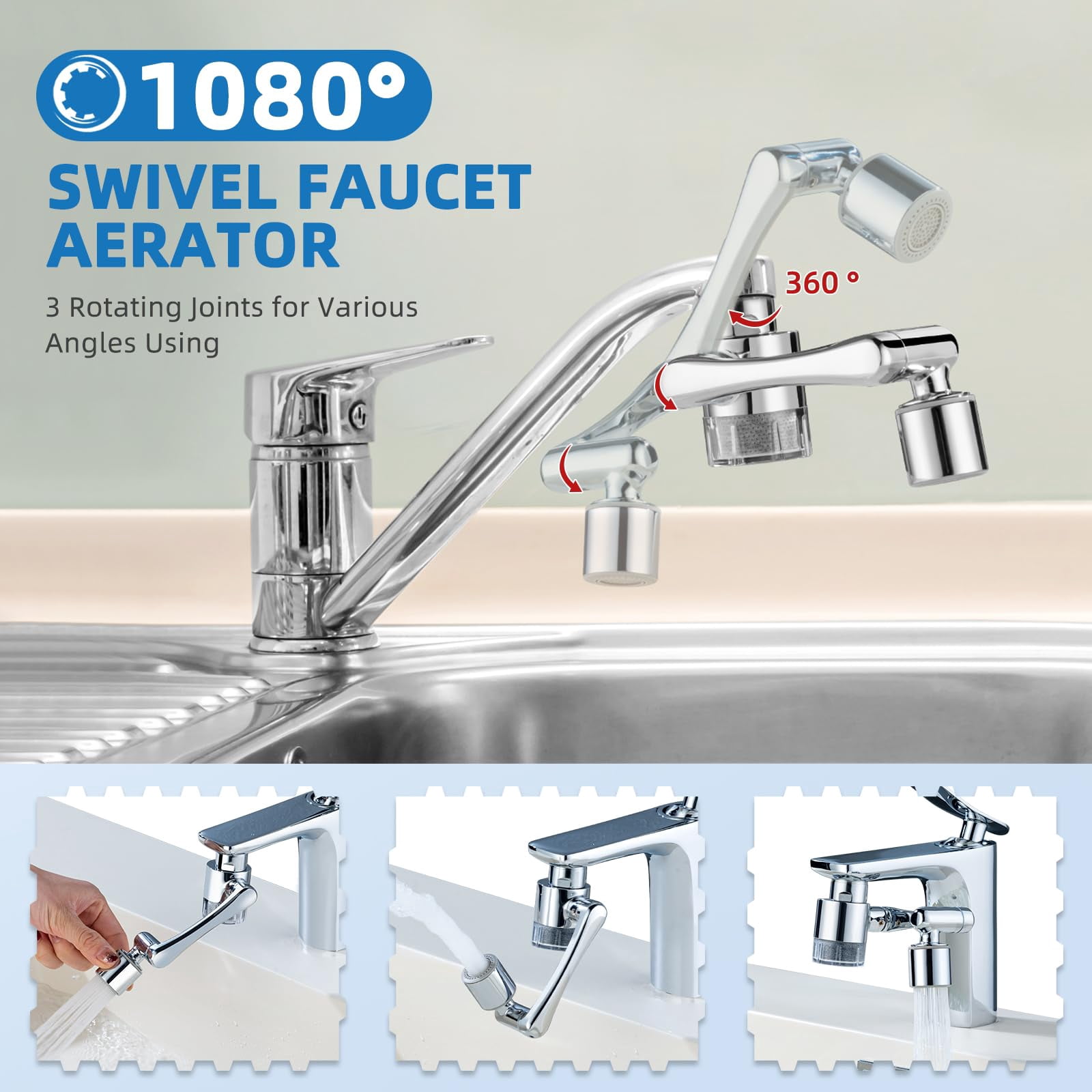 Water-filter For Sink-faucet Extender-aerator - 9pcs Cartridges Reduce Chlorine Bathroom/kitchen Skin Face Eye Wash Brass Faucet Mount Purifier System 1080°rotating 2-mode Swivel Aerator