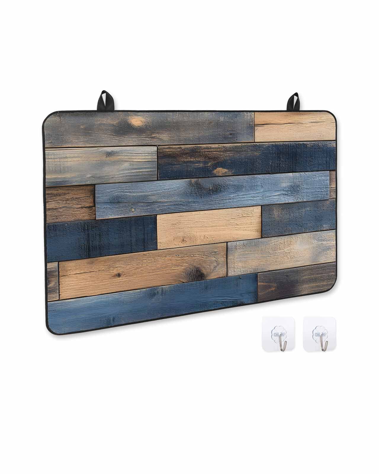 nqOlkjepod Large Induction Cooktop Protector Mat 24"x21", Navy Blue Brown Wood Stove Top Covers for Electric Stove, Farmhouse Vintage Wooden Decorative Stove Burner Cover Mats, Glass Top Stove Cover