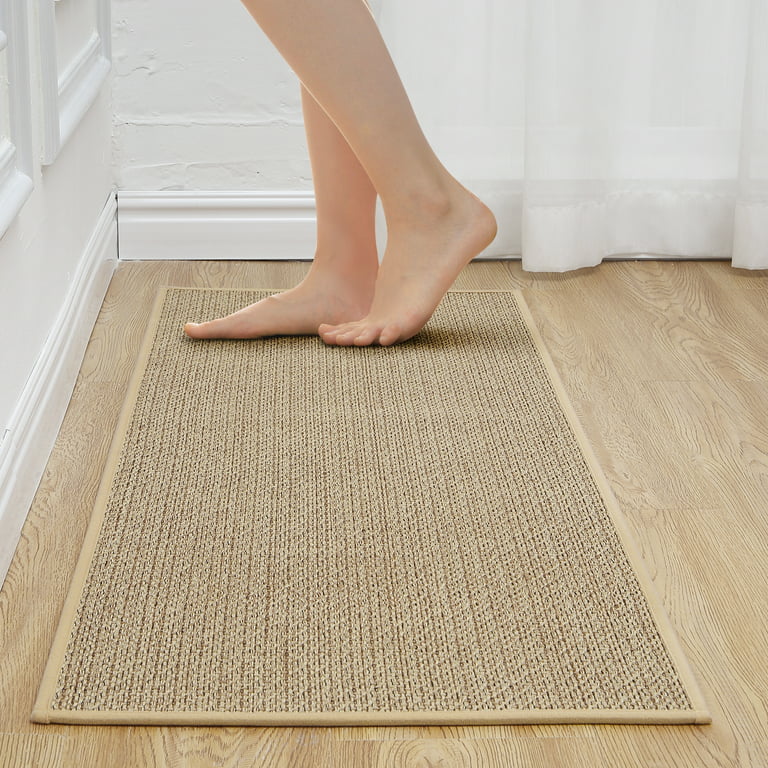 Linen Non-slip Mat Kitchen Floormat Washable Carpet Woven Rubber Back  Doormat