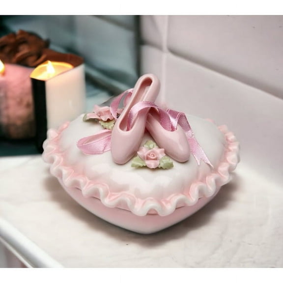 Ceramic Ballerina Shoe Jewelry Box Heart Shape 4x3.6