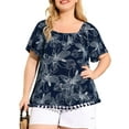 thumbnail image 5 of Agnes Orinda Women's Plus Size Boho Blouses Floral Square Neck Short Sleeves Tassel Hem Casual Summer Tops 1X Navy Blue, 5 of 7