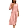 thumbnail image 2 of Breaise Women Loose Cotton Linen Dresses Plus Size Solid 3/4 Sleeve Midi Dresses Notch V Neck Pleated Waisted Dresses Casual Summer Work Dresses with Pockets Pink XXXXL, 2 of 6