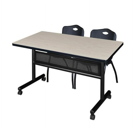 UPC: 0192357023112 | 48  x 30  Flip Top Mobile Training Table w/ Divider- Maple & 2 Stack Chairs