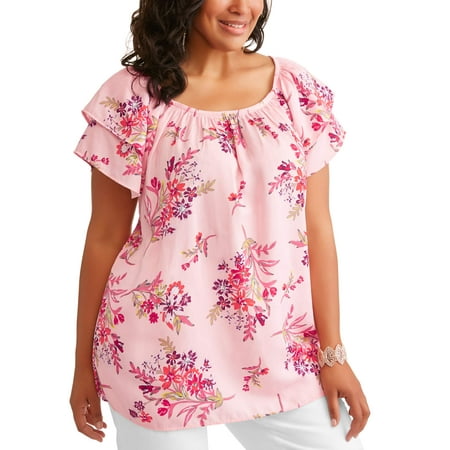 Womens Plus Double Layer Sleeve Peasant Top