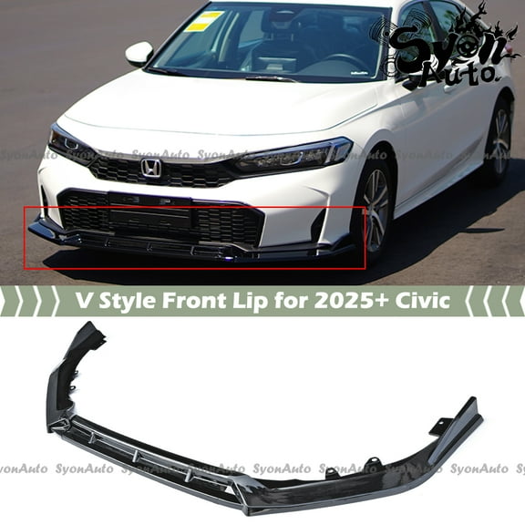 FOR 2025 HONDA CIVIC SEDAN HATCHBACK V STYLE GLOSS BLACK 3 PCS FRONT BUMPER LIP