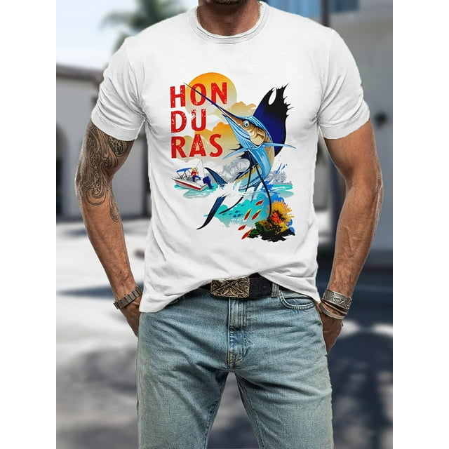 Camiseta gráfica Honduras Summer Fun para hombre - Estampado digital 3D informal, cómoda camiseta 100 % algodón de manga corta y cuello redondo para adultos, hombres, mujeres, adolescentes y jóvenes.
