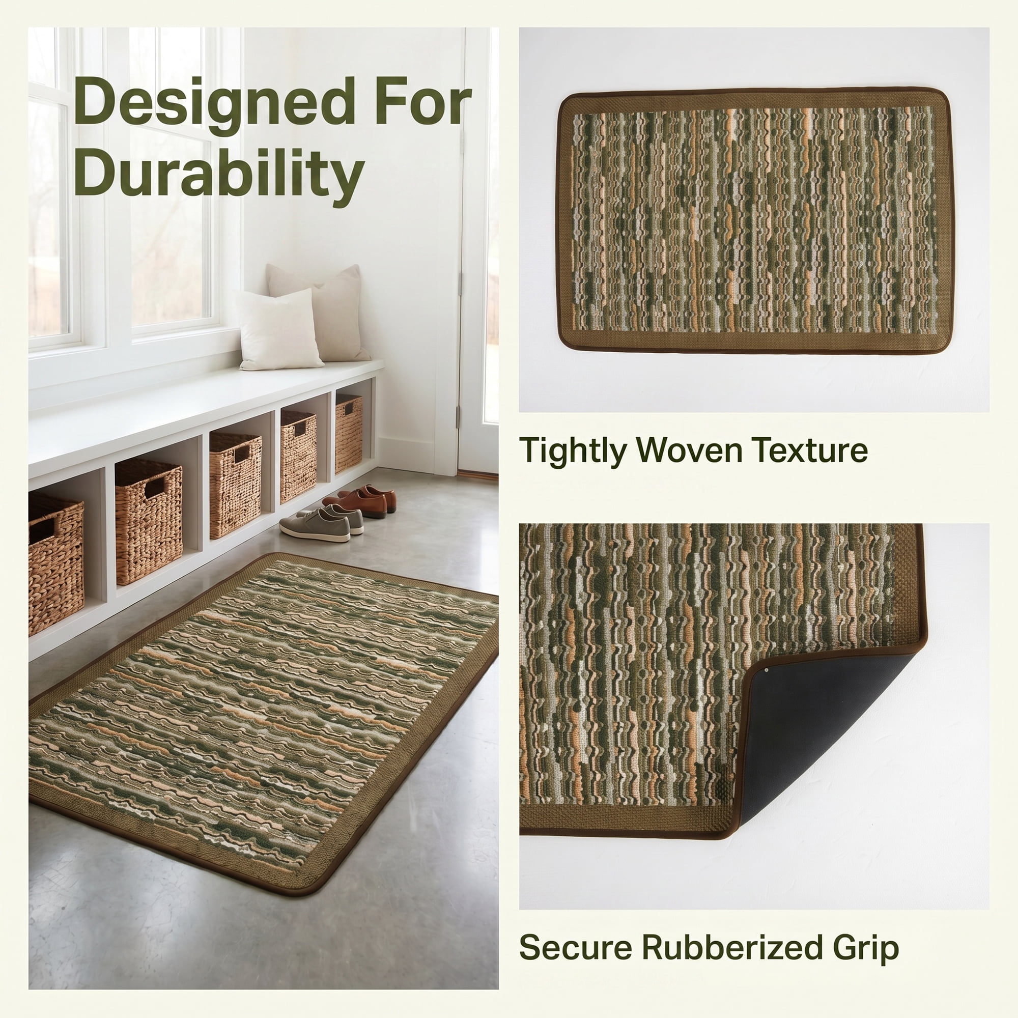Unique Bargains Non-Slip Rubber Backing Mats for Floor Oil Absorbent Brown 28" x 18"
