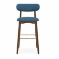 thumbnail image 5 of ClinQ 29 Inch Counter Height Bar Stools Set of 3, Upholstered Fabric Kitchen Island Stools with Rubber Wood Legs, Backrest and Gold Footrest, Blue, 5 of 10