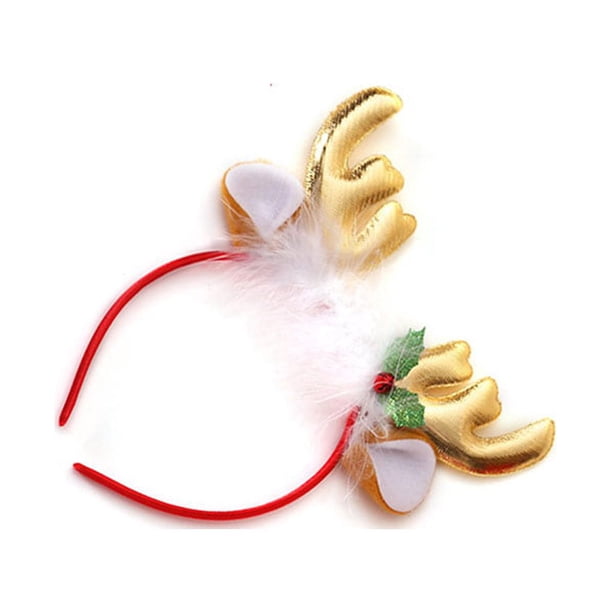 Injueey Diademas de Navidad Diadema de vacaciones Adorno de vestir interesante Adultos Niños Asta Modelado Diadema de Navidad Suministros para Kits de decoración para fiestas Dorado
