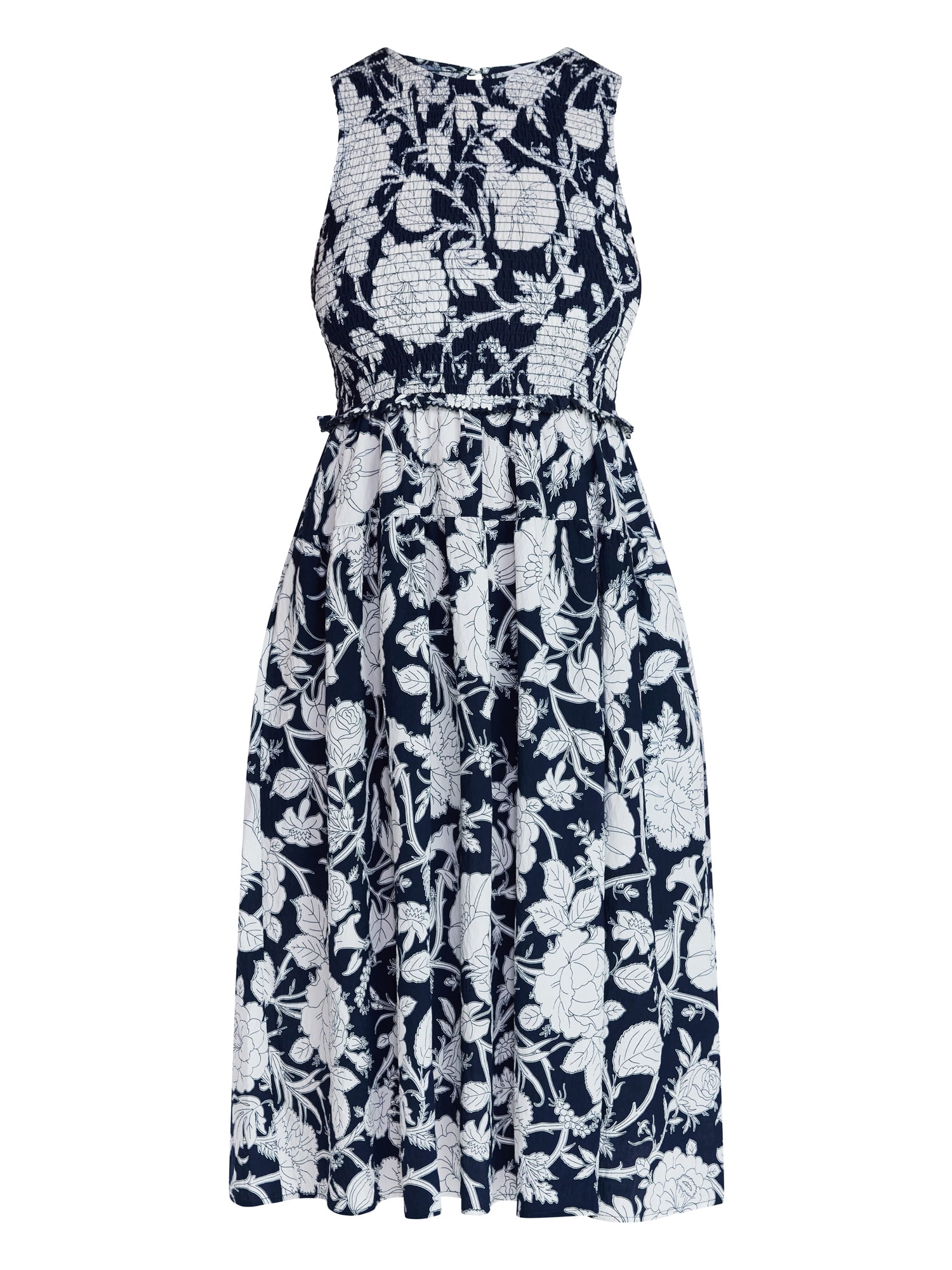 Time and Tru Women's Tiered Skirt Ruffle Smocked Midi Dress, Sizes XS-4X