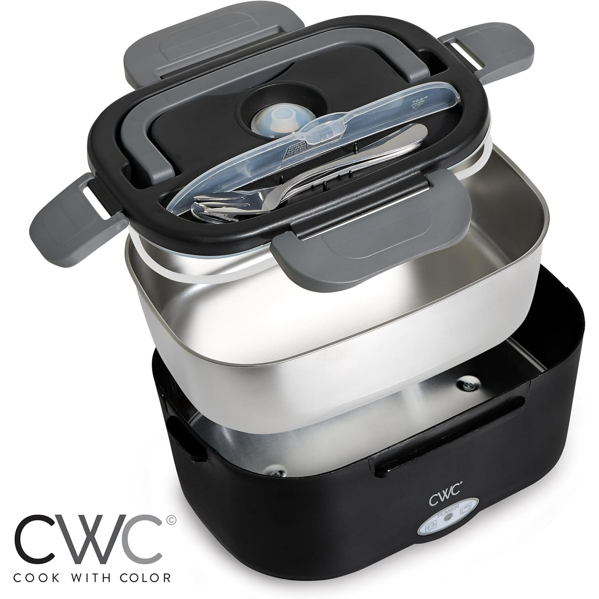 Cook With Color Heated Lunch Box Electric Food Warmer for Adults, Leakproof Insulated Portable Bento Box, 1.5L Black