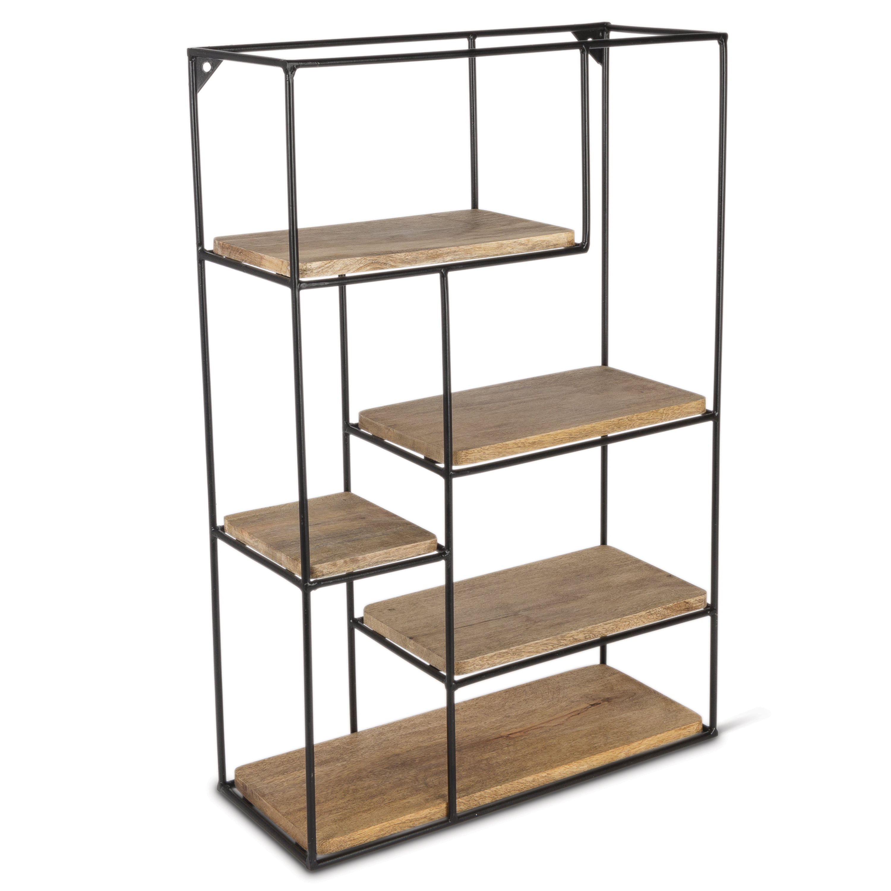 24 Inch Tiered Mango Shelving Unit With, Metal Frame Shelving Unit