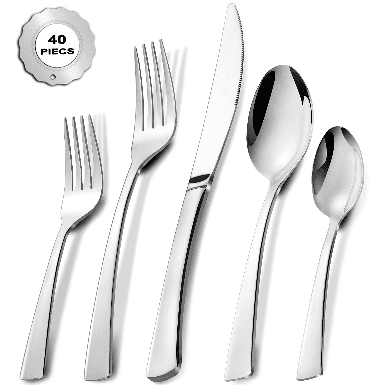 Bestdin Cutlery Set for 8 People, 40 Pieces, Stainless Steel Cutlery Set with Knife, Fork, Spoon, High-Quality Stainless Steel Cutlery, Dishwasher Safe，Silver