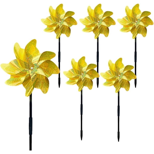 Decoración de jardín: Molino de viento reflectante, molinos de viento brillantes, soluciones humanitarias para pájaros, fácil de instalar, decoración de jardín, patio y césped (altura ajustable)