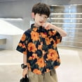 thumbnail image 4 of Twczz Boys Hawaiian Shirts with Pocket- Casual Short Sleeve Button Down Summer Beach Floral Shirts Orange Size 4 T, 4 of 5