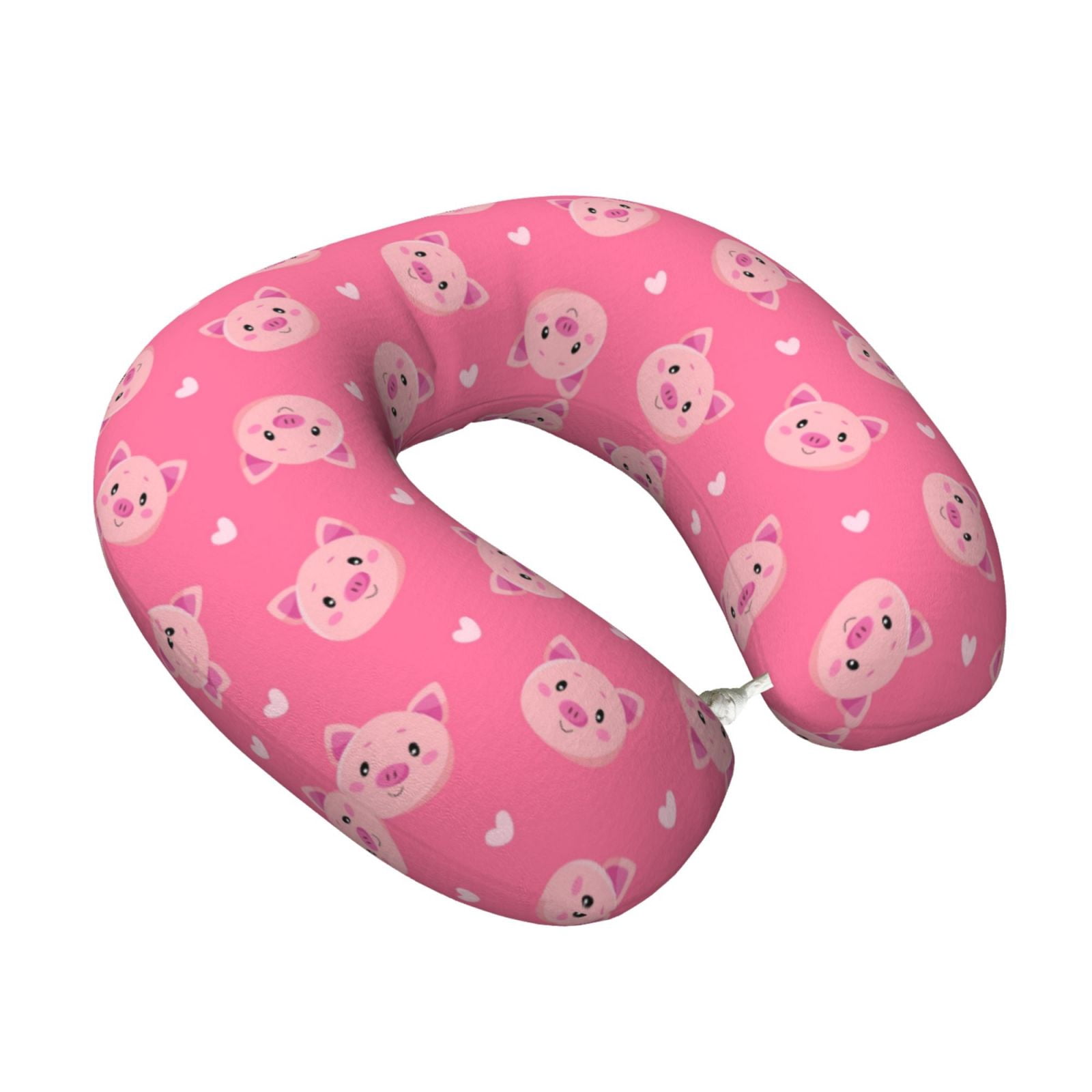 Xecao Cartoon Pigs and Hearts Print Memory Foam Cervical Neck Pillow Versatile U-Shaped Pillows for Home,Office,Camping,Travelling,Soft Washable Cover