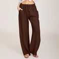 thumbnail image 2 of WULMLEO Linen Pants Women Spring Summer Dressy Casual High Waisted Drawstring Pant Cotton Straight Leg Lounge Trousers Coffee XL, 2 of 7