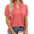 thumbnail image 2 of Blooming Jelly Womens Dressy Casual Tops Puff Sleeve Work Blouses Pleated V Neck T Shirts, 2 of 4