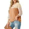 thumbnail image 5 of JWD Women's Top Fashionable Color Blocked Long Sleeved Round Neck Knitted Casual Loose Pullover Shirt Warm Shirt Top PJ-Apricot Yellow XL, 5 of 8