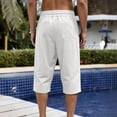 thumbnail image 6 of Summer Linen Capris Pants Men Drawstring Elastic Waist Breathable Beach Vacation Shorts Fathers Day Gift, 6 of 8