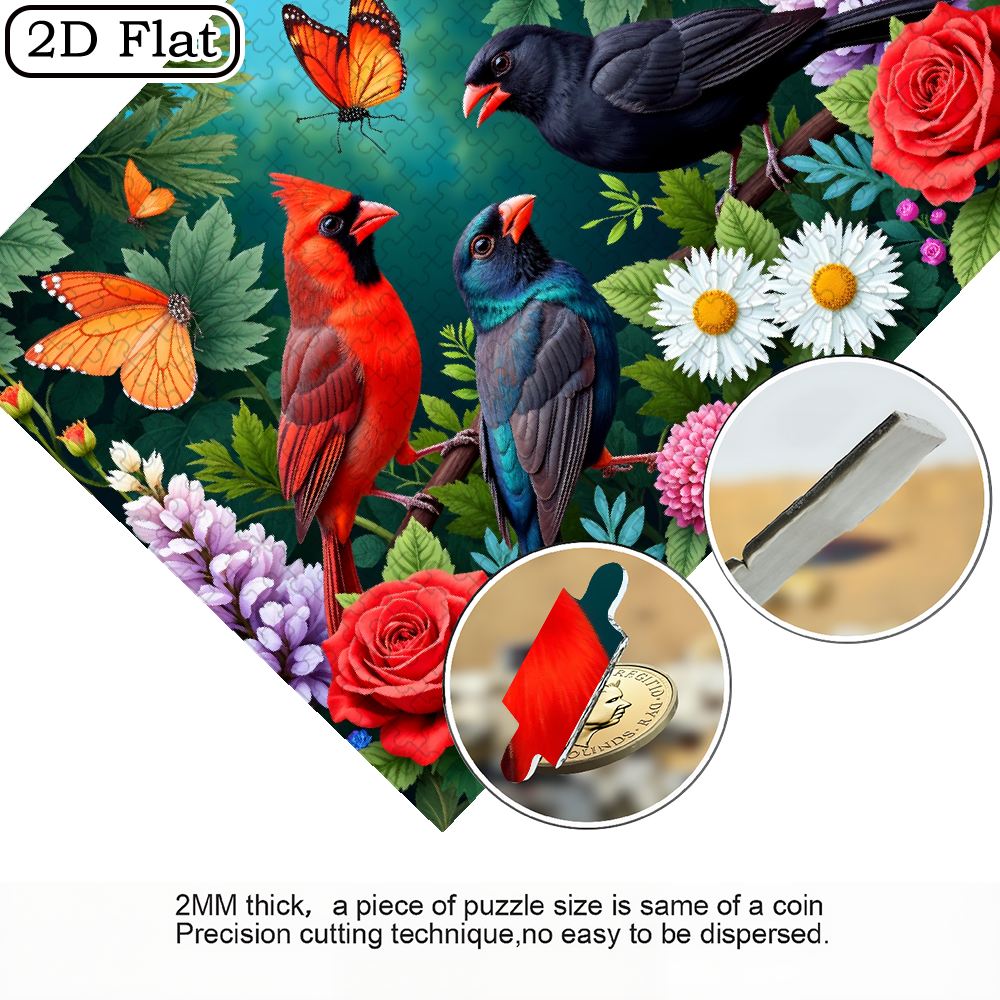 1000-piece horizontal paper jigsaw puzzle - lively birds and butterflies, with dimensions of 29.4*19.6 inches.