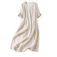thumbnail image 1 of CHOK Robe Ample en Lin pour Femmes Plissée devant Col en V Manches Courtes Robe Midi Ample Couleur Unie Plage Été Robe d'Été (TG Violet), 1 of 3