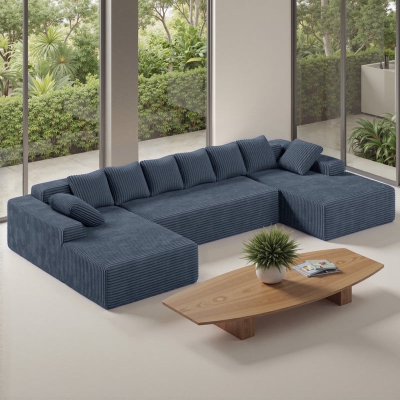 Daluvenix 131'' Modular Sectional Couch Modern U-Shaped Floor Sofa with Double Chaise Lounge Free Combination Luxury Couches for Living Room Gray
