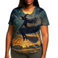 thumbnail image 2 of Qzwdhjm Halloween Plus Size Tops for Women Spooky Season Short Sleeve Tshirts Crewneck Loose Fit Witch Graphic Tees for Fall Party, 2 of 6