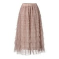 thumbnail image 4 of YUEJUIR Long Skirts for Women Women's A Line Pleated Skirt Long Tutu Skirt Ruffle Mesh Vintage Calf Length Chiffon High Waist Bubble Skirt Midi Skirt Women's Skirts Boho Skirt (Pink,M), 4 of 5