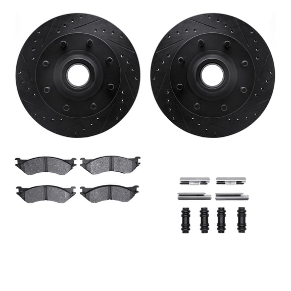 Dynamic Friction Company Front Brake Rotors-Drilled and Slotted-Black with Ultimate Duty Performance Brake Pads includes Hardware 8412-54025