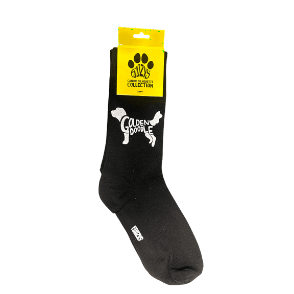 Novelty Crew Socks with Silhouette Golden Doodle Dog Print, One Size Fits Most Women, Men, Funny, Cute Gift Idea for Dog Lovers, Comfortable, Stylish, Perfect for Daily Wear, Black