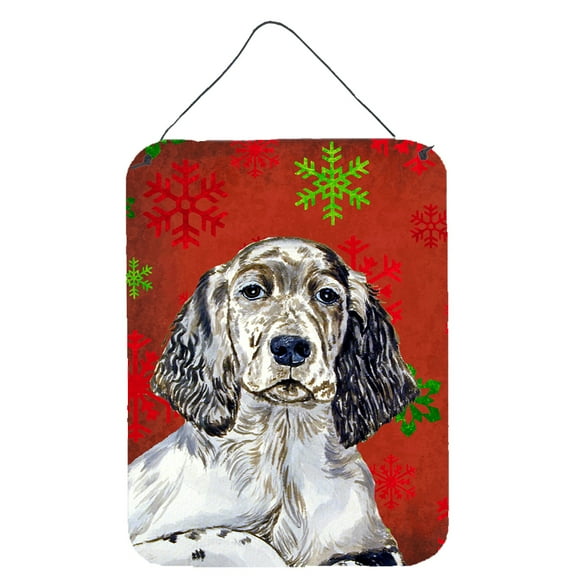 English Setter Red and Green Snowflakes Holiday Christmas Wall or Door Hanging Prints