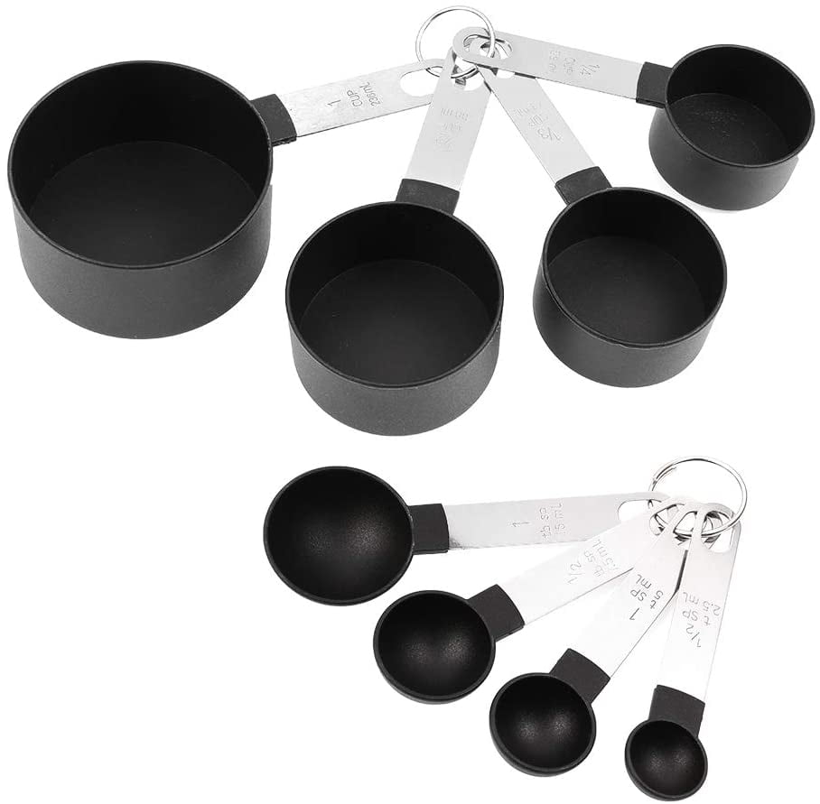 Fengyuee0 Stainless Steel Measuring Cup and Spoon with Measuring Ruler, 4 Cup Measuring Cups + 4