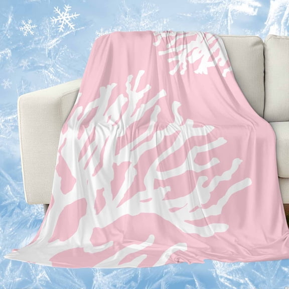 Coral Pink Cooling Blanket,Lightweight Breathable Summer Throw Blanket with Double Sided Cold Effect,Coastal White Ocean Marine Nautical Beach Picnic Blankets Bed Sheet for Hot Sleepers 50"x60"