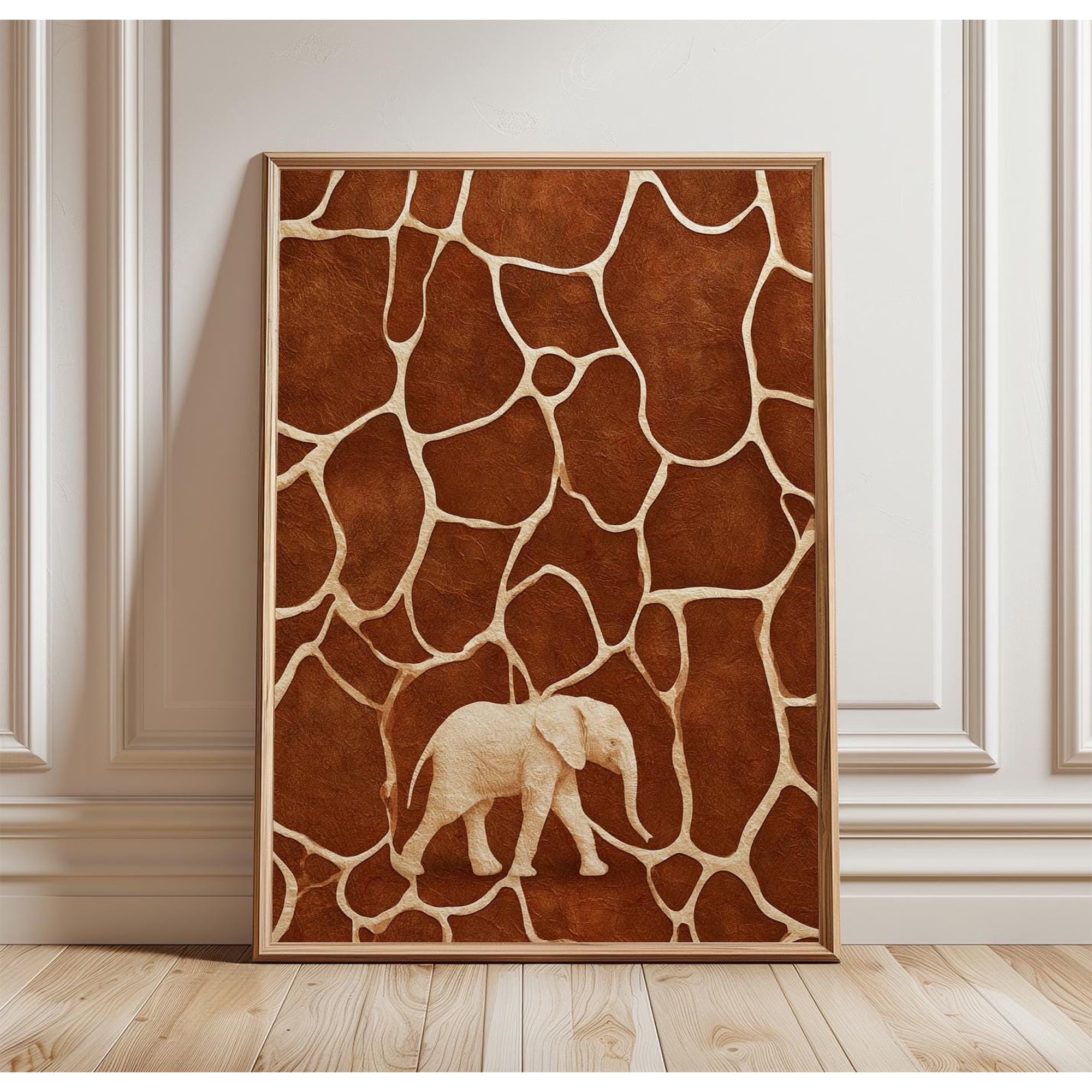 Elephant Safari Poster, Brown Abstract Animal Wall Art, Earth Tone Print, Poster Only