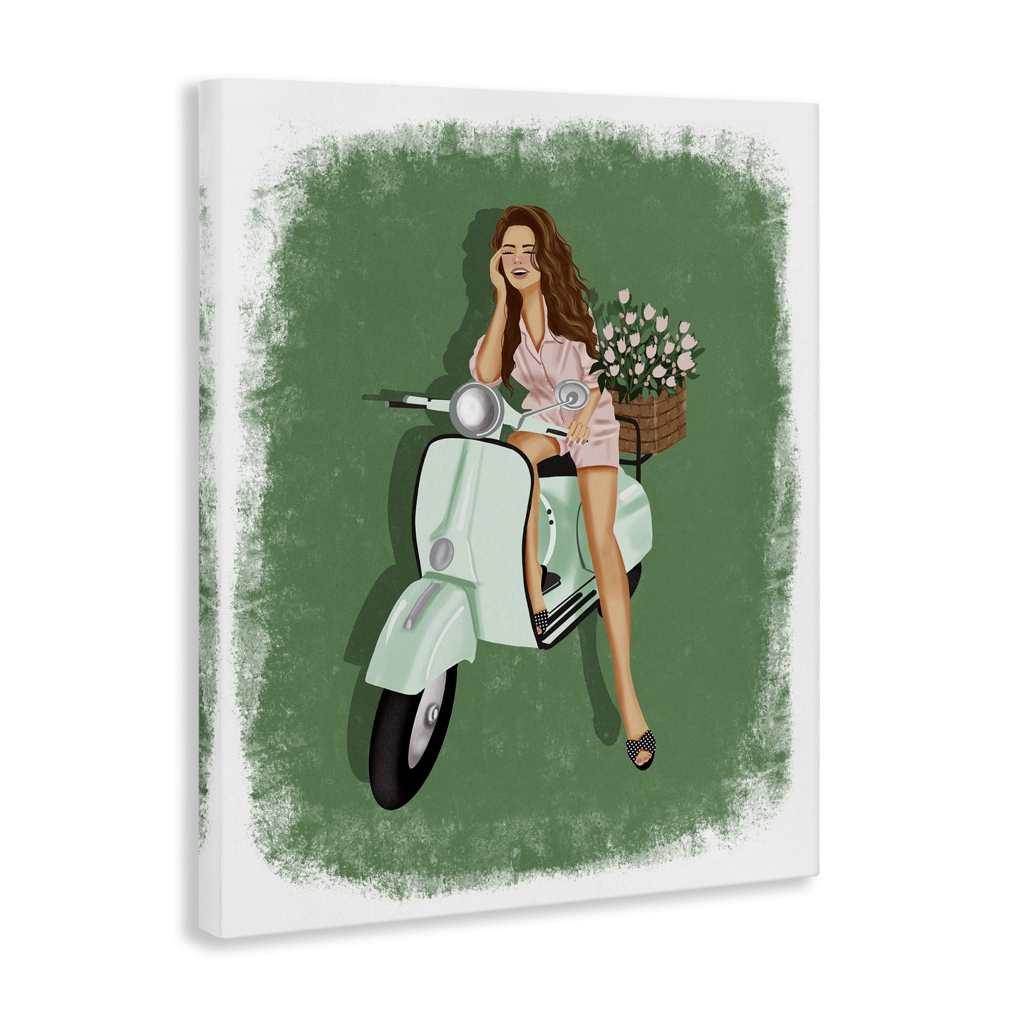 Stupell Industries Laughing Girl on Scooter People Painting Wrapped Canvas Art Print Wall Art, 16 x 20