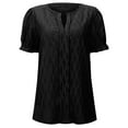 thumbnail image 4 of Daznico Women's Puff Sleeve Jacquard Blouse, Split Neck Short Sleeve Casual Top for Spring, Summer & Vacation Wear,XL, 4 of 4