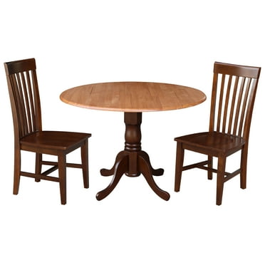 International Concepts Solid Wood 3-Piece Dining Set with 42 in. Dual Drop Leaf Table and 2 Slat Back Dining Chairs in Cinnamon/Espresso