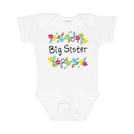 

Inktastic Big Sister - bright flowers Girls Baby Bodysuit